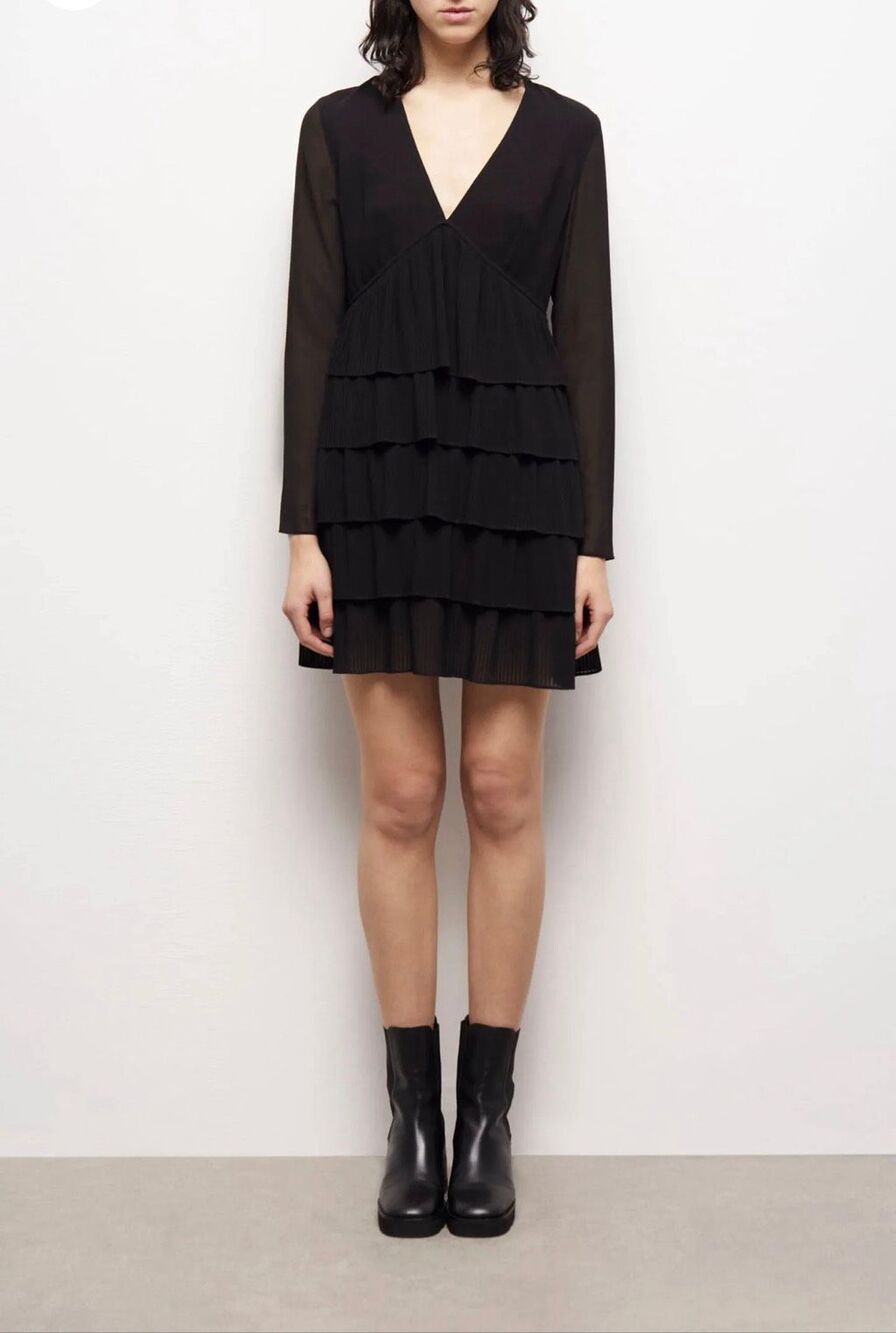 The Kooples Accordian Pleated Mini Dress Black Size 3